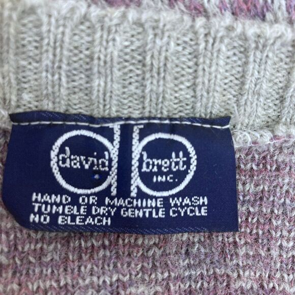 Vintage Wool Vest Purple Cream Patterned Knit David Brett Size XS/S - Picture 10 of 11